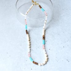 画像3: 夏の新作【汗をかく季節に♪】淡水パール　アマゾナイト　ショートネックレス　約41+5cm　サージカルステンレス金具  (3)