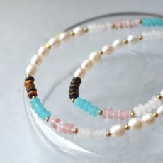 画像1: 夏の新作【汗をかく季節に♪】淡水パール　アマゾナイト　ショートネックレス　約41+5cm　サージカルステンレス金具  (1)