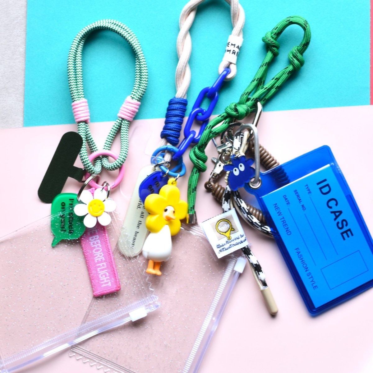 画像16: Creema特集掲載【選べる】スマイルデイジー ピンク×グリーン カラビナ バッグチャーム・カードホルダー・スマホ  (16)