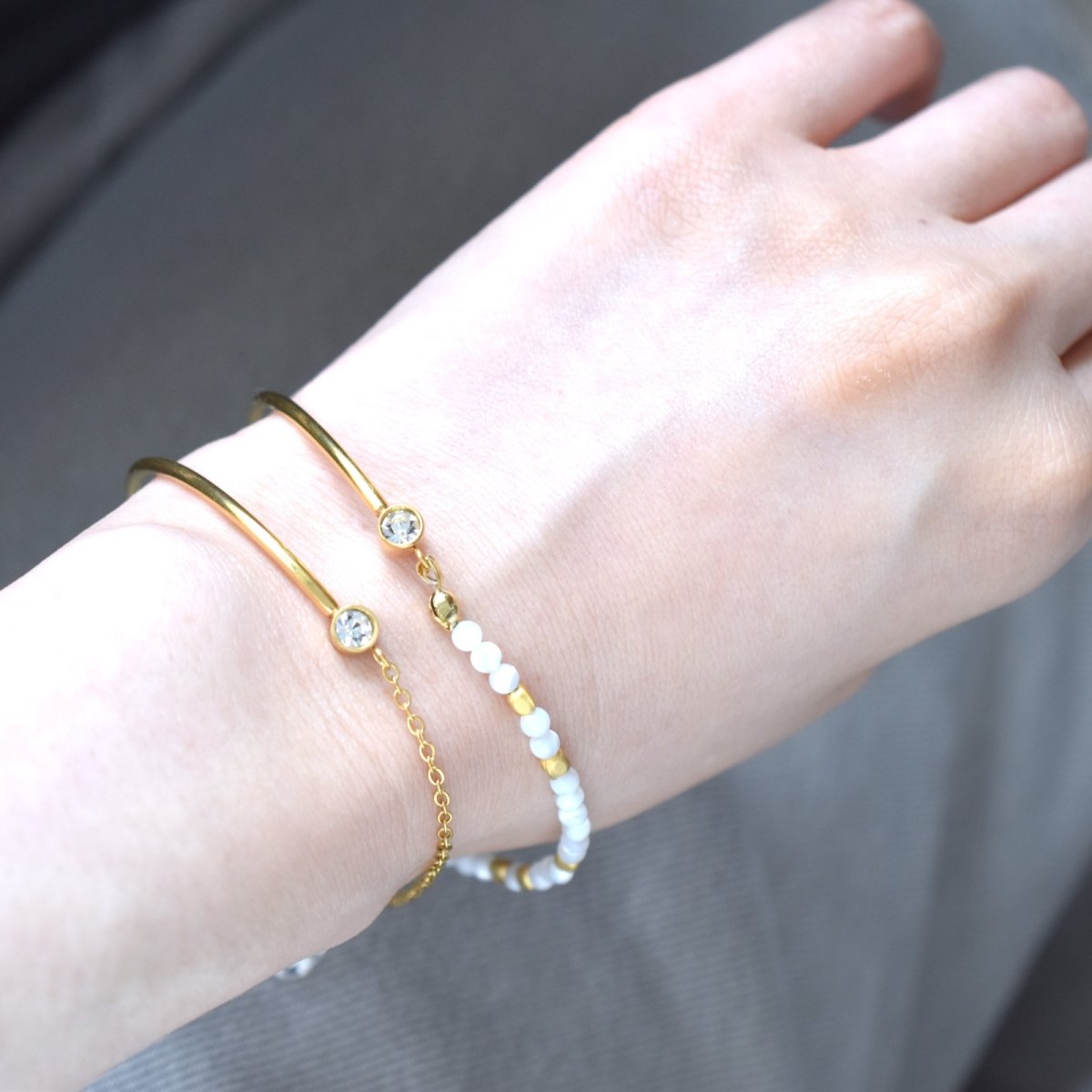 画像10: 夏の新作【汗のかく季節に!長さ選べる】天然石 サージカルステンレス製 ジルコニア バングル ブレスレット (10)