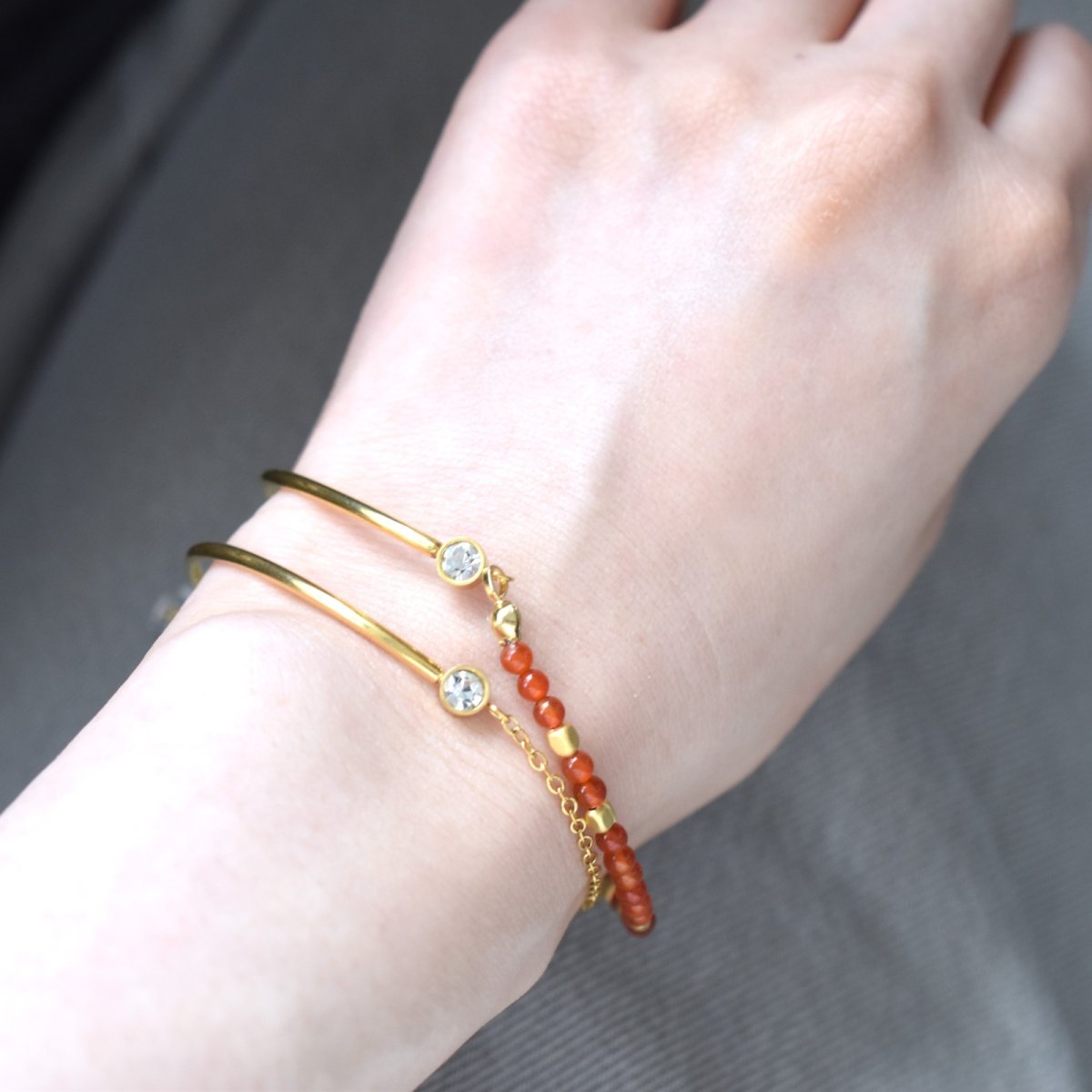 画像11: 夏の新作【汗のかく季節に!長さ選べる】天然石 サージカルステンレス製 ジルコニア バングル ブレスレット (11)