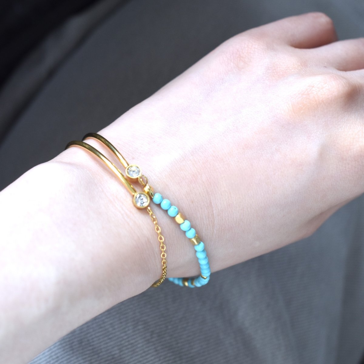 画像13: 夏の新作【汗のかく季節に!長さ選べる】天然石 サージカルステンレス製 ジルコニア バングル ブレスレット (13)