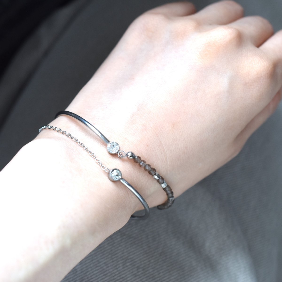 画像12: 夏の新作【汗のかく季節に!長さ選べる】天然石 サージカルステンレス製 ジルコニア バングル ブレスレット (12)