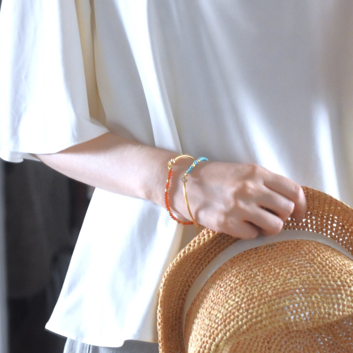 画像17: 夏の新作【汗のかく季節に!長さ選べる】天然石 サージカルステンレス製 ジルコニア バングル ブレスレット (17)