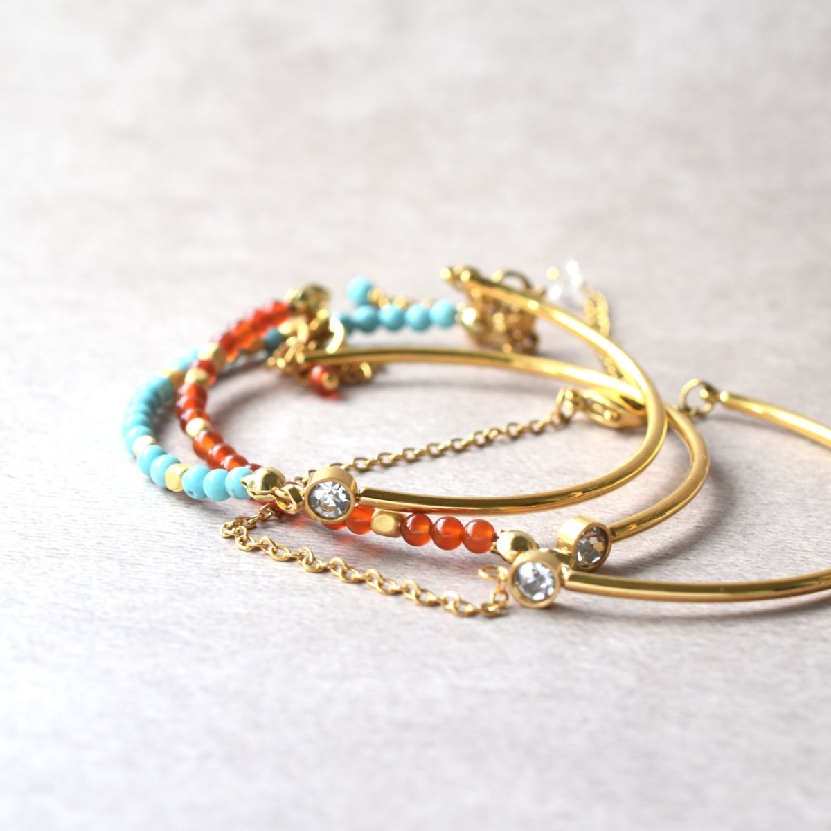 画像9: 夏の新作【汗のかく季節に!長さ選べる】天然石 サージカルステンレス製 ジルコニア バングル ブレスレット (9)