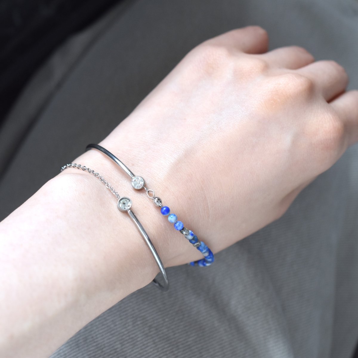 画像14: 夏の新作【汗のかく季節に!長さ選べる】天然石 サージカルステンレス製 ジルコニア バングル ブレスレット (14)
