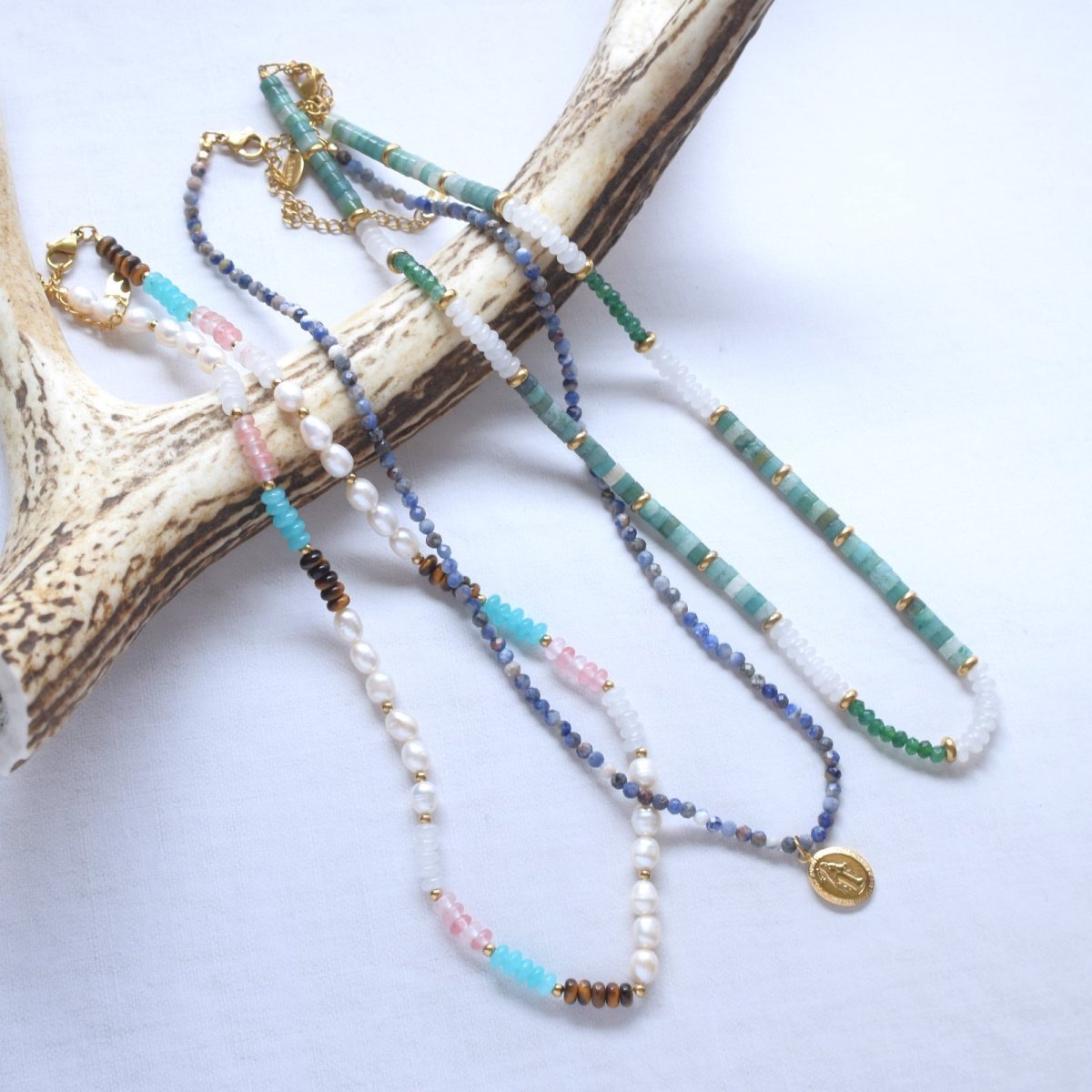 画像6: 夏の新作【汗をかく季節に♪】グリーンクォーツ　ショートネックレス　約42+5cm　サージカルステンレス金具  (6)