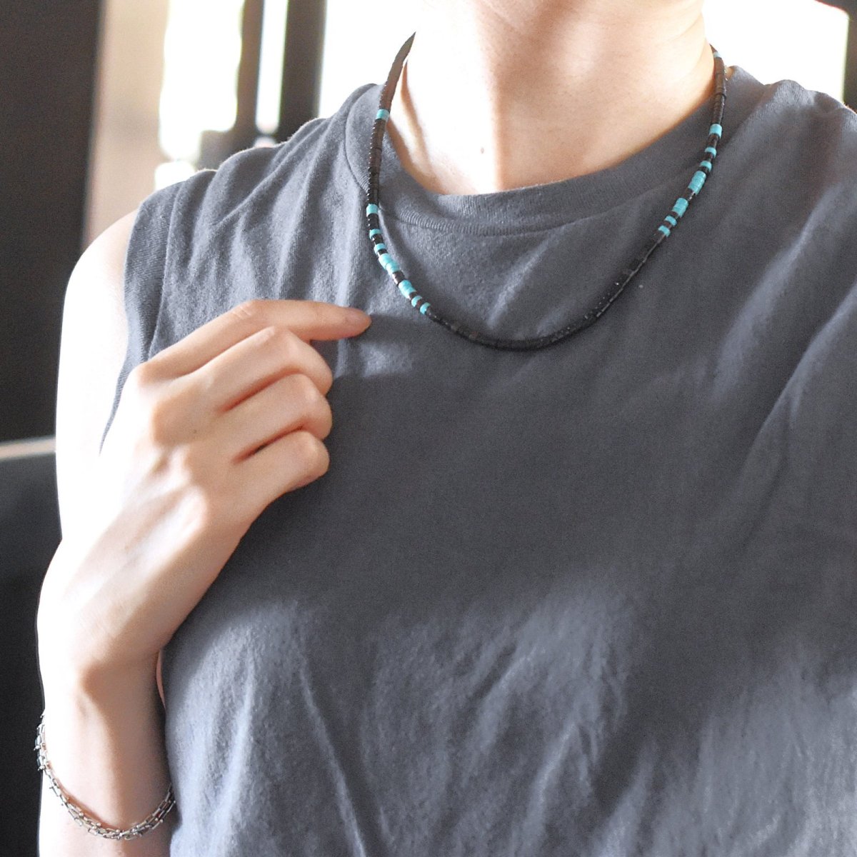 画像12: Creema特集掲載【男女兼用♪】選べる　エスニック風　ターコイズ　ショートネックレス　サージカルステンレス金具　41+5cm  (12)