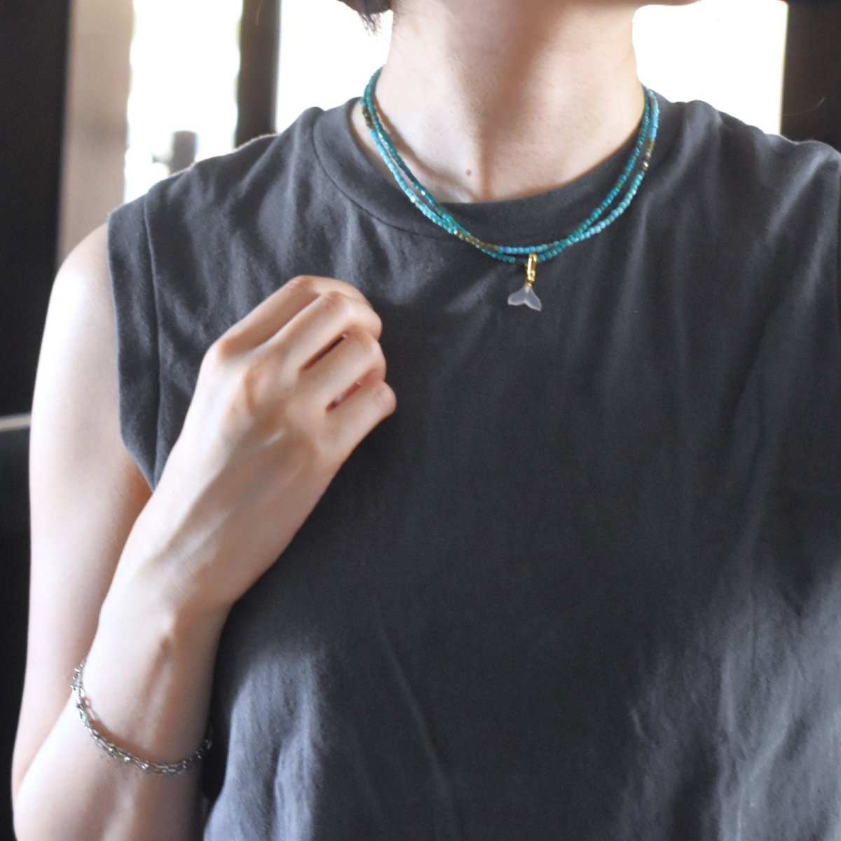 画像8: 夏の新作【汗をかく季節に♪】選べる　ターコイズ　ショートネックレス　サージカルステンレス金具　41+5cm  (8)