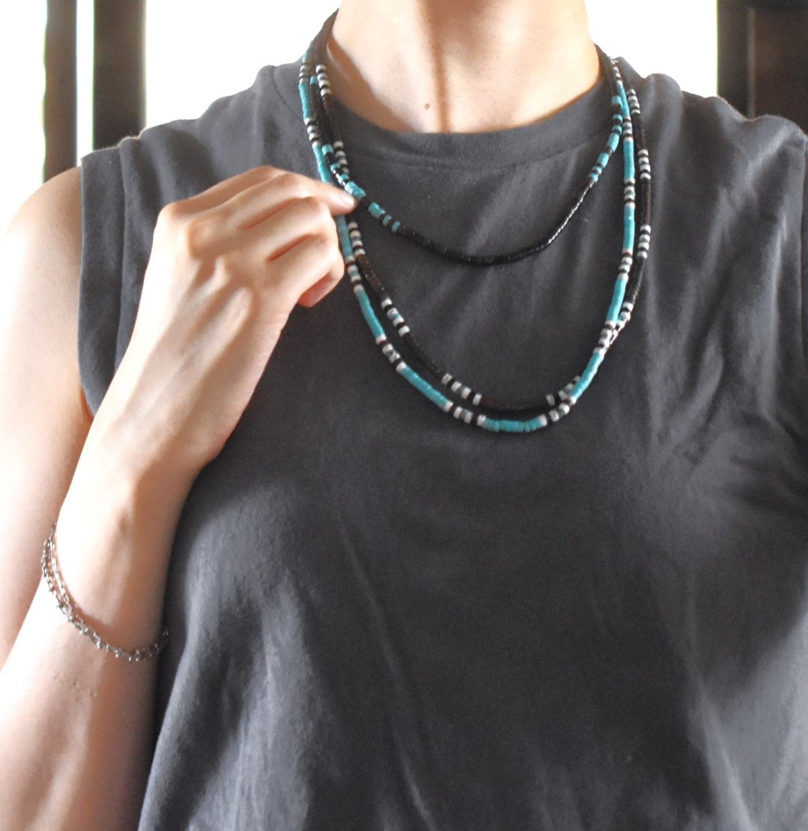 画像13: Creema特集掲載【男女兼用♪】選べる　エスニック風　ターコイズ　ショートネックレス　サージカルステンレス金具　41+5cm  (13)