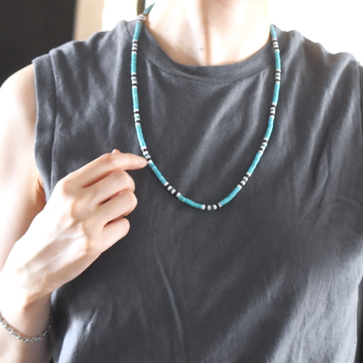 画像10: Creema特集掲載【男女兼用♪】選べる　エスニック風　ターコイズ　ショートネックレス　サージカルステンレス金具　41+5cm  (10)