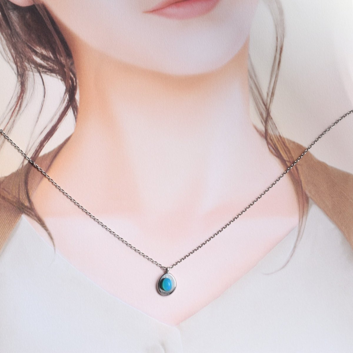 画像11: 夏の新作【限定数】希少！　アクアブルー　エチオピア産　ウェロオパール　カボション　サージカルステンレスネックレス (11)