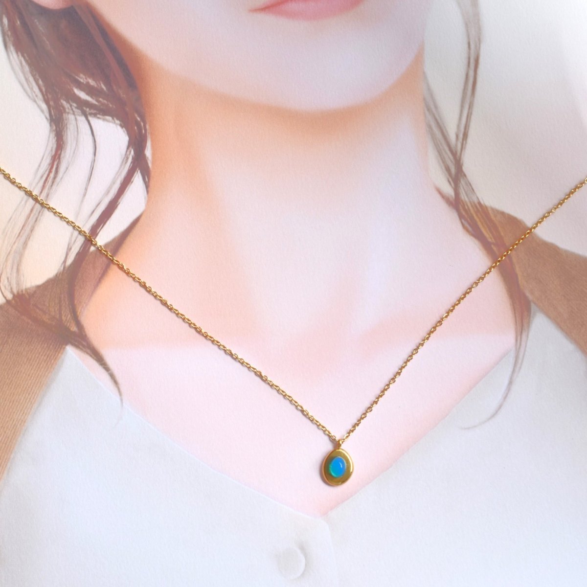 画像10: 夏の新作【限定数】希少！　アクアブルー　エチオピア産　ウェロオパール　カボション　サージカルステンレスネックレス (10)