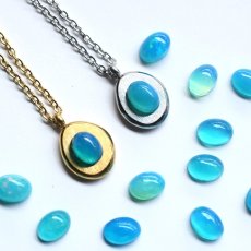 画像6: 夏の新作【限定数】希少！　アクアブルー　エチオピア産　ウェロオパール　カボション　サージカルステンレスネックレス (6)