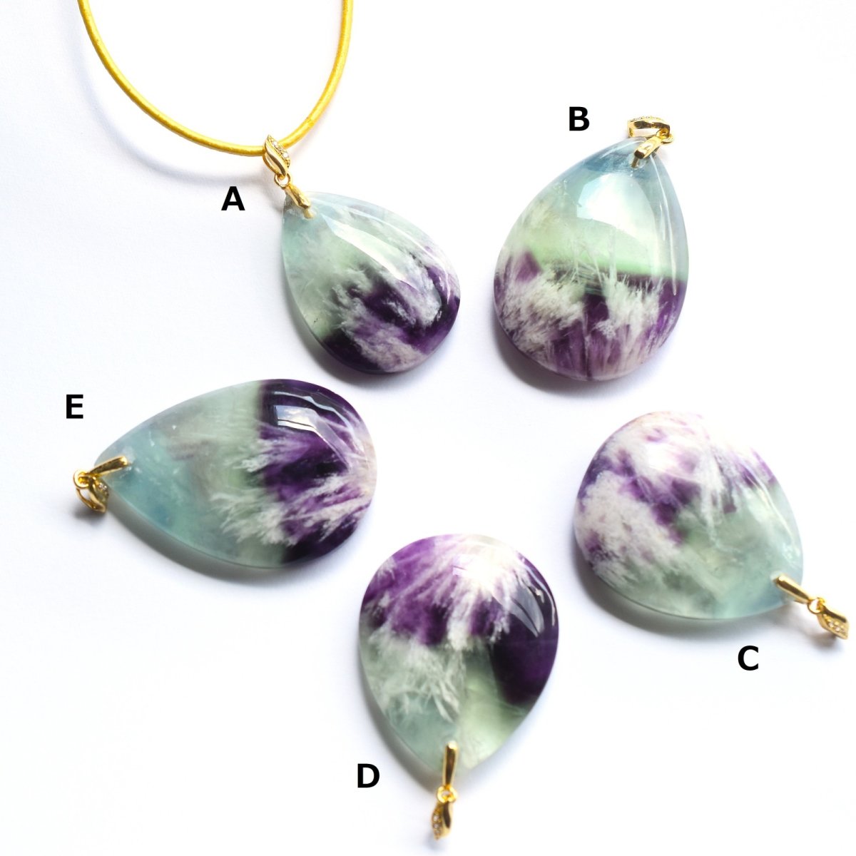 画像3: 【残りCのみ】天使の羽　希少石　超大粒　フェザーインフローライト　ネックレス（革コード）約85cm  (3)