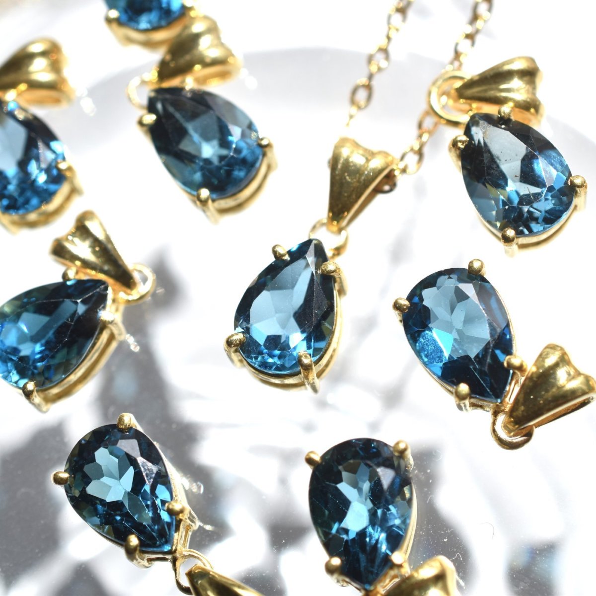 画像2: 新作【限定10】10ミリ　宝石用ルース　ロンドンブルートパーズ　ペアシェイプジェム　ステンレスネックレス40cm  (2)