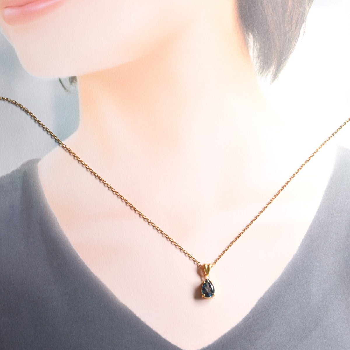 画像8: 新作【限定10】10ミリ　宝石用ルース　ロンドンブルートパーズ　ペアシェイプジェム　ステンレスネックレス40cm  (8)