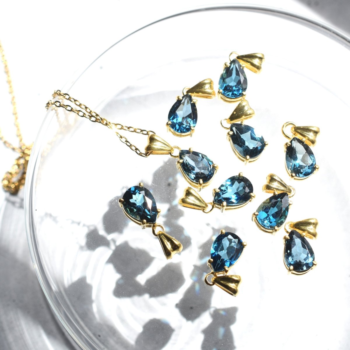 画像7: 新作【限定10】10ミリ　宝石用ルース　ロンドンブルートパーズ　ペアシェイプジェム　ステンレスネックレス40cm  (7)