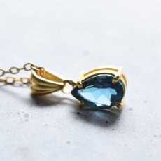画像3: 新作【限定10】10ミリ　宝石用ルース　ロンドンブルートパーズ　ペアシェイプジェム　ステンレスネックレス40cm  (3)