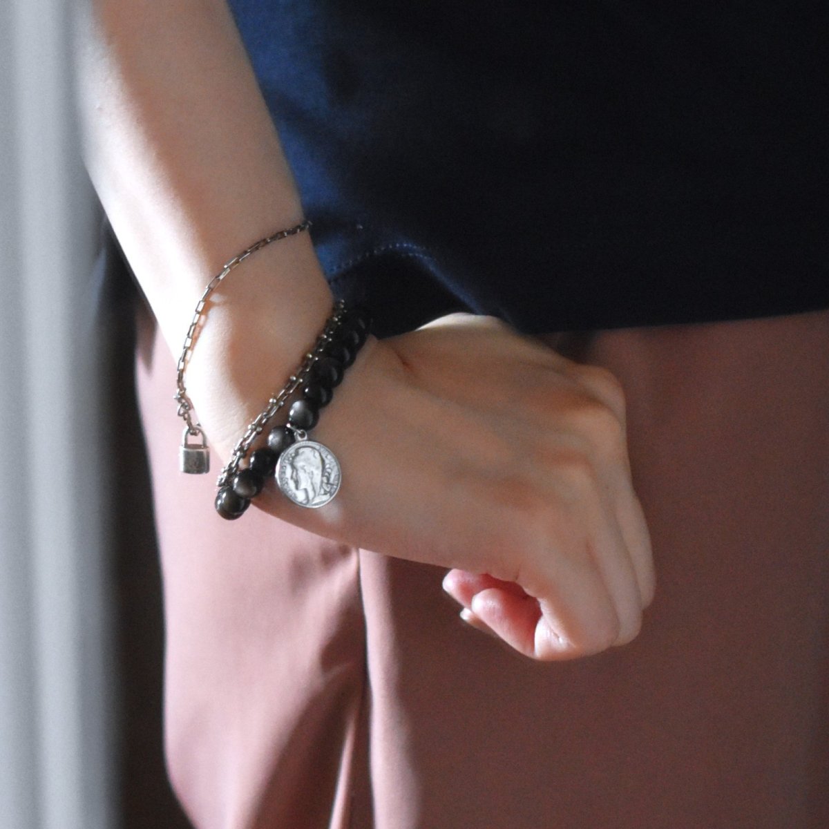 画像12: 秋の新作【数量限定・残り８】希少石　シルバーオブシディアン　数珠　お守り　ブレスレット　  (12)