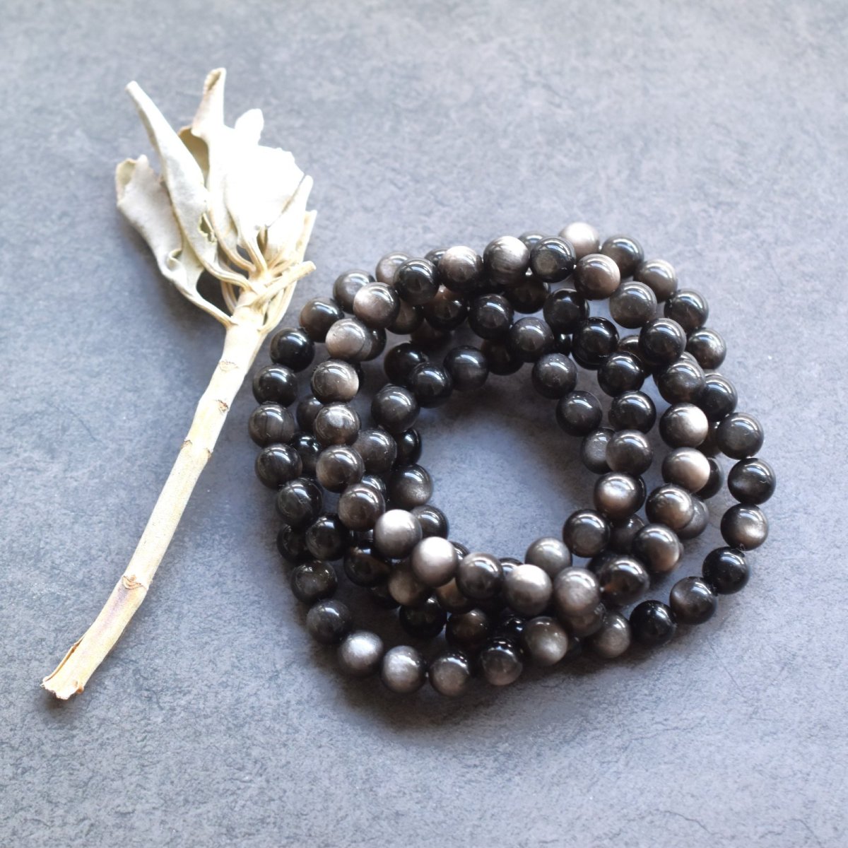 画像1: 秋の新作【数量限定・残り８】希少石　シルバーオブシディアン　数珠　お守り　ブレスレット　  (1)