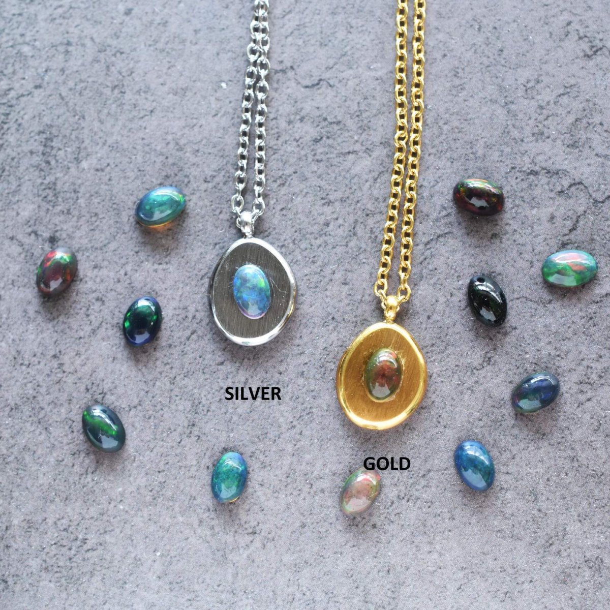 画像2: 秋の新作【選べる】銀河惑星　ブラックオパール　カボション　コイン　サージカルステンレスネックレス  (2)