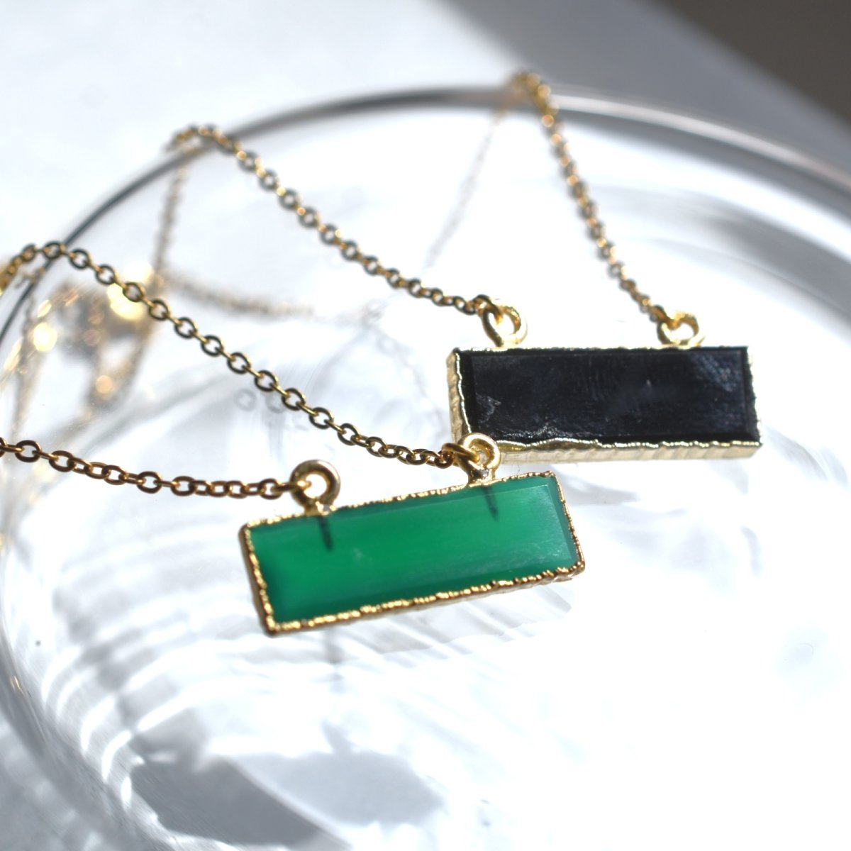 画像6: 秋の新作【選べる・数量限定】個性派　レクタングル　オニキス　ブラック/グリーン　サージカルステンレスネックレス  (6)