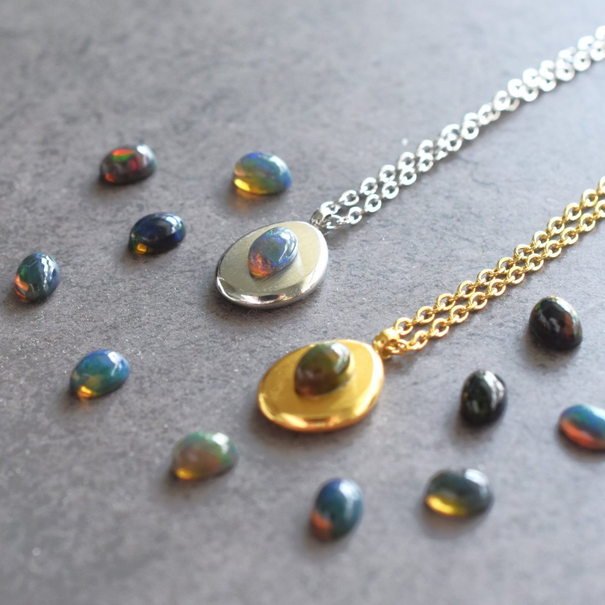 画像8: 秋の新作【選べる】銀河惑星　ブラックオパール　カボション　コイン　サージカルステンレスネックレス  (8)