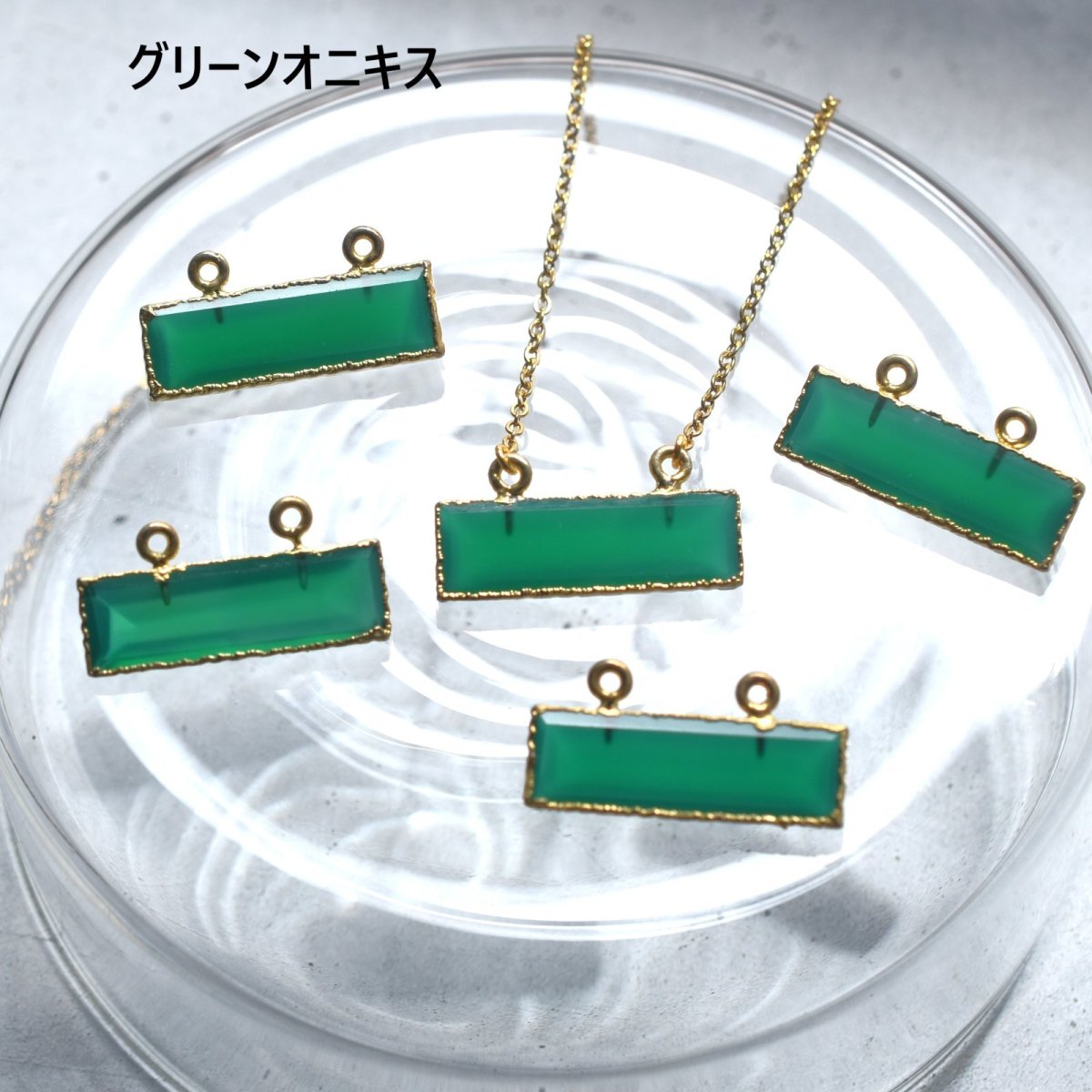 画像3: 秋の新作【選べる・数量限定】個性派　レクタングル　オニキス　ブラック/グリーン　サージカルステンレスネックレス  (3)