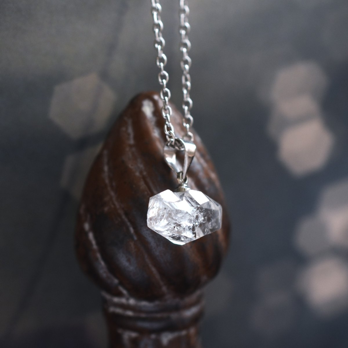 画像1:  秋の新作【選べる数量限定】大粒　横型　ハーキマーダイヤモンド　クォーツ　シルバー　サージカルステンレスネックレス40cm  (1)