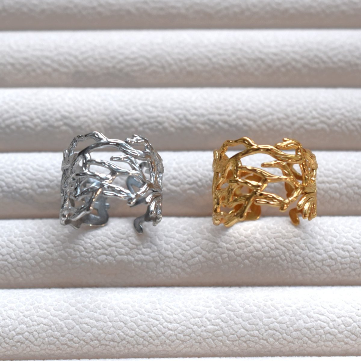 画像11: 秋の新作【金属アレルギー対応・フリーサイズ】クラウン小枝　サージカルカルステンレスリング(指輪・イヤーカフ）  (11)