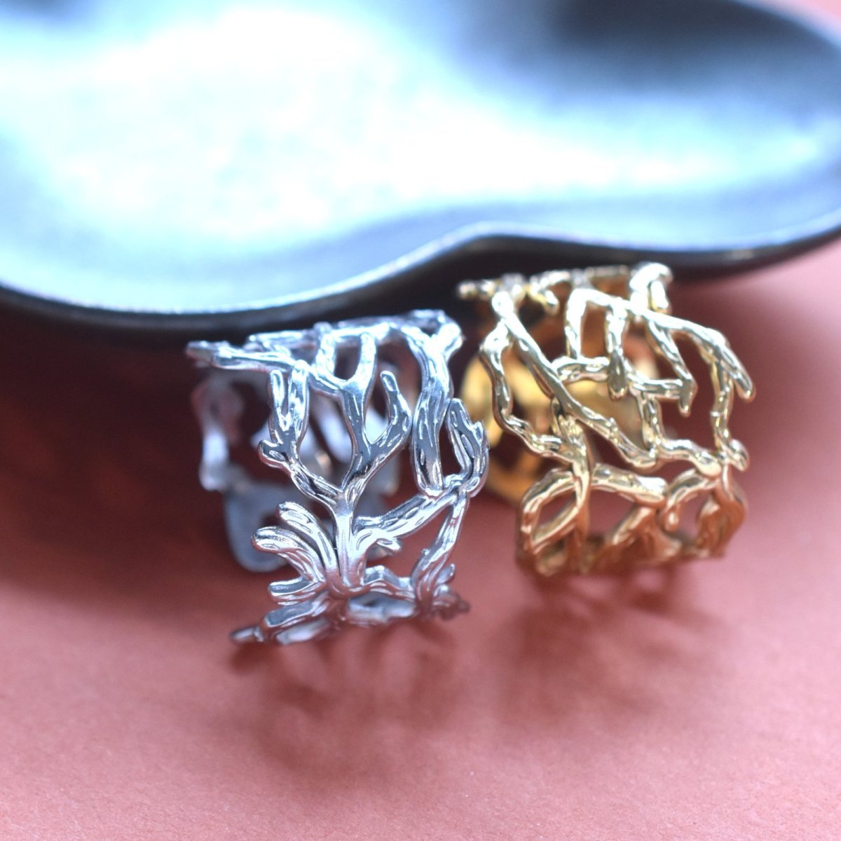 画像14: 秋の新作【金属アレルギー対応・フリーサイズ】クラウン小枝　サージカルカルステンレスリング(指輪・イヤーカフ）  (14)