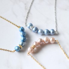 画像1: 【選べる】5粒　淡水パール　ライン　サージカルステンレスネックレス40cm  (1)