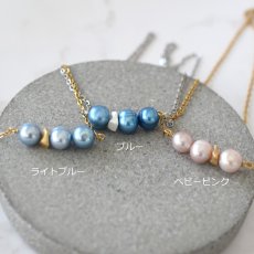 画像2:  【選べる】3粒　淡水パール　ライン　サージカルステンレスネックレス40cm  (2)