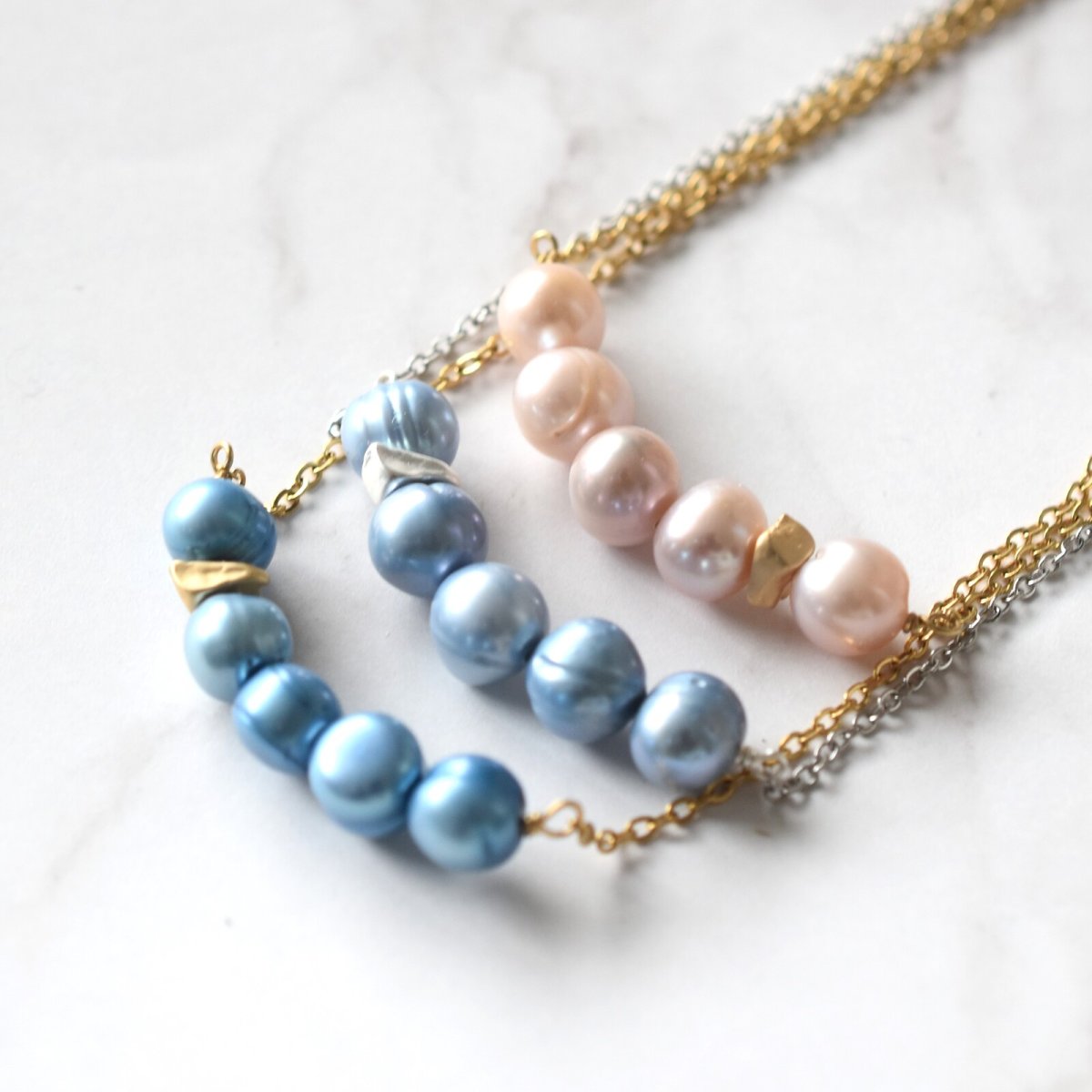 画像5: 【選べる】5粒　淡水パール　ライン　サージカルステンレスネックレス40cm  (5)