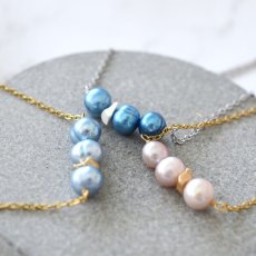 画像1:  【選べる】3粒　淡水パール　ライン　サージカルステンレスネックレス40cm  (1)