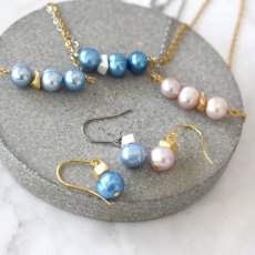 画像10:  【選べる】3粒　淡水パール　ライン　サージカルステンレスネックレス40cm  (10)