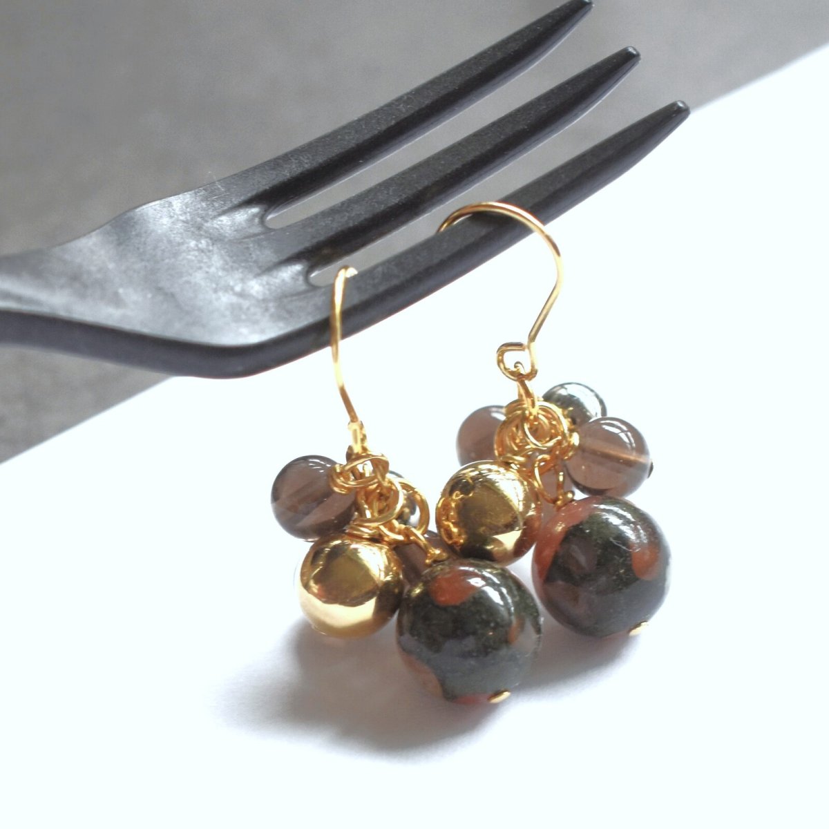 画像8: 冬の新作【選べる】希少石　ナンホーン瑪瑙　オーナメント風　メタルボール　サージカルステンレスピアス  (8)