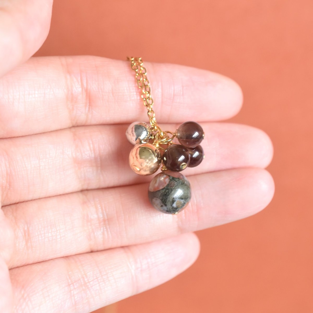 画像8: 冬の新作【数量限定】希少石　ナンホーン瑪瑙　オーナメント風　メタルボール　サージカルステンレスネックレス40cm  (8)