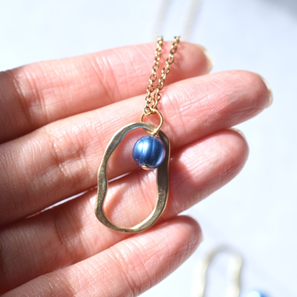 画像5: 新作入荷【数量限定・12点】ブルー淡水パール　オーバルリング　サージカルステンレスロングネックレス60cm  (5)