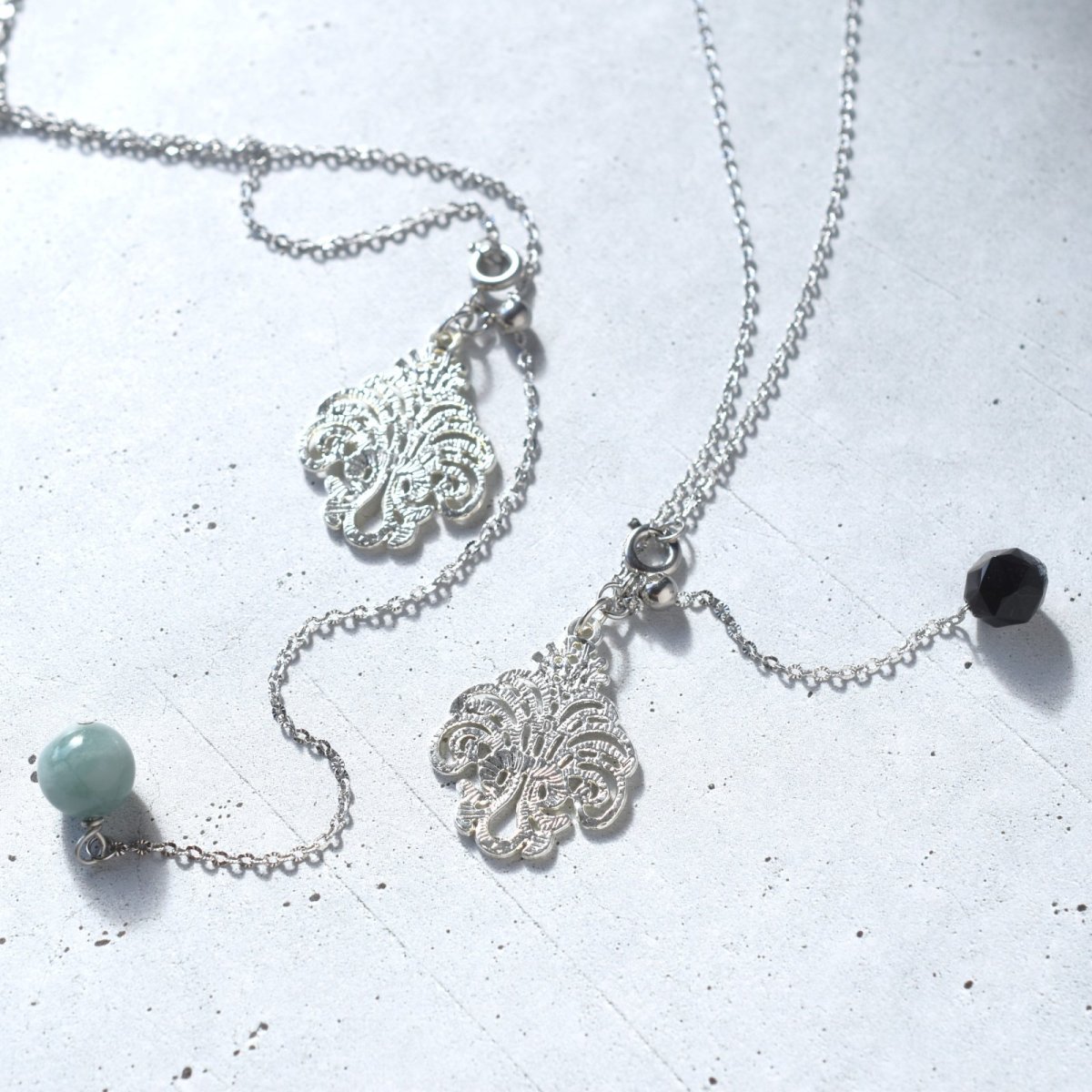 画像6: 冬の新作【選べる】シャンデリアレース　スライド式　翡翠・モリオン　２WAY　サージカルステンレスネックレス60cm    (6)