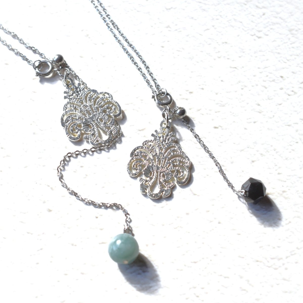 画像1: 冬の新作【選べる】シャンデリアレース　スライド式　翡翠・モリオン　２WAY　サージカルステンレスネックレス60cm    (1)