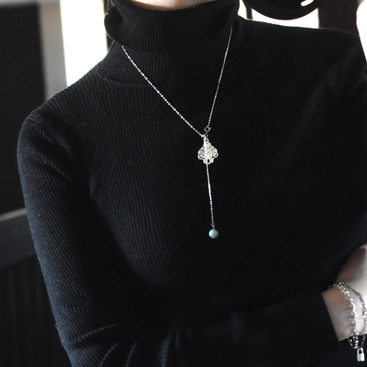 画像8: 冬の新作【選べる】シャンデリアレース　スライド式　翡翠・モリオン　２WAY　サージカルステンレスネックレス60cm    (8)