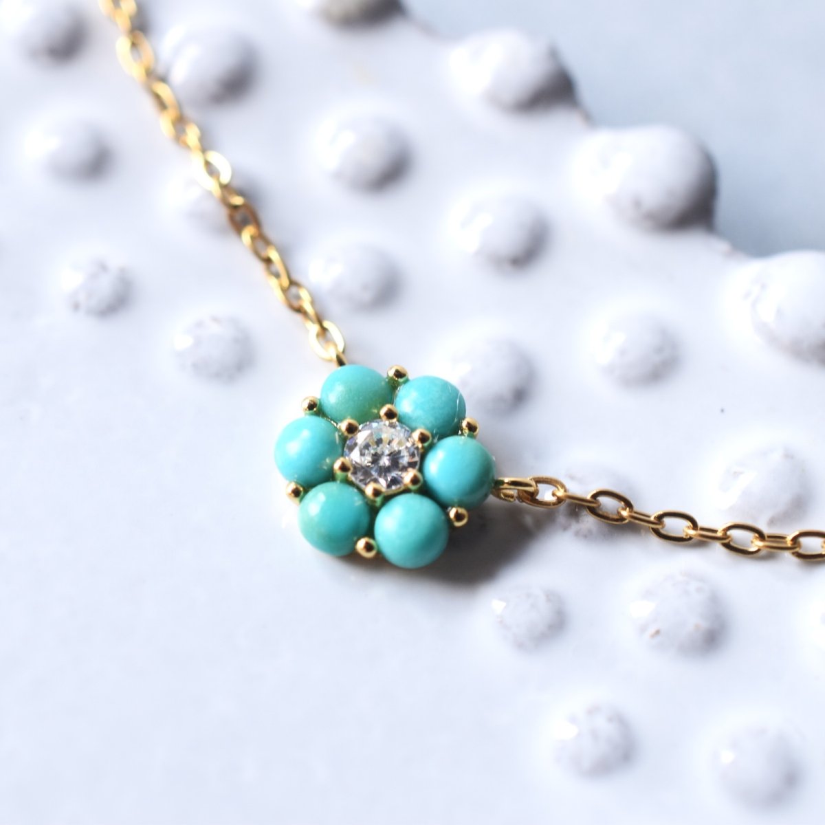 画像5: 冬の新作【限定7点】12月誕生石　天然ターコイズ　フラワー　サージカルステンレスネックレス  (5)