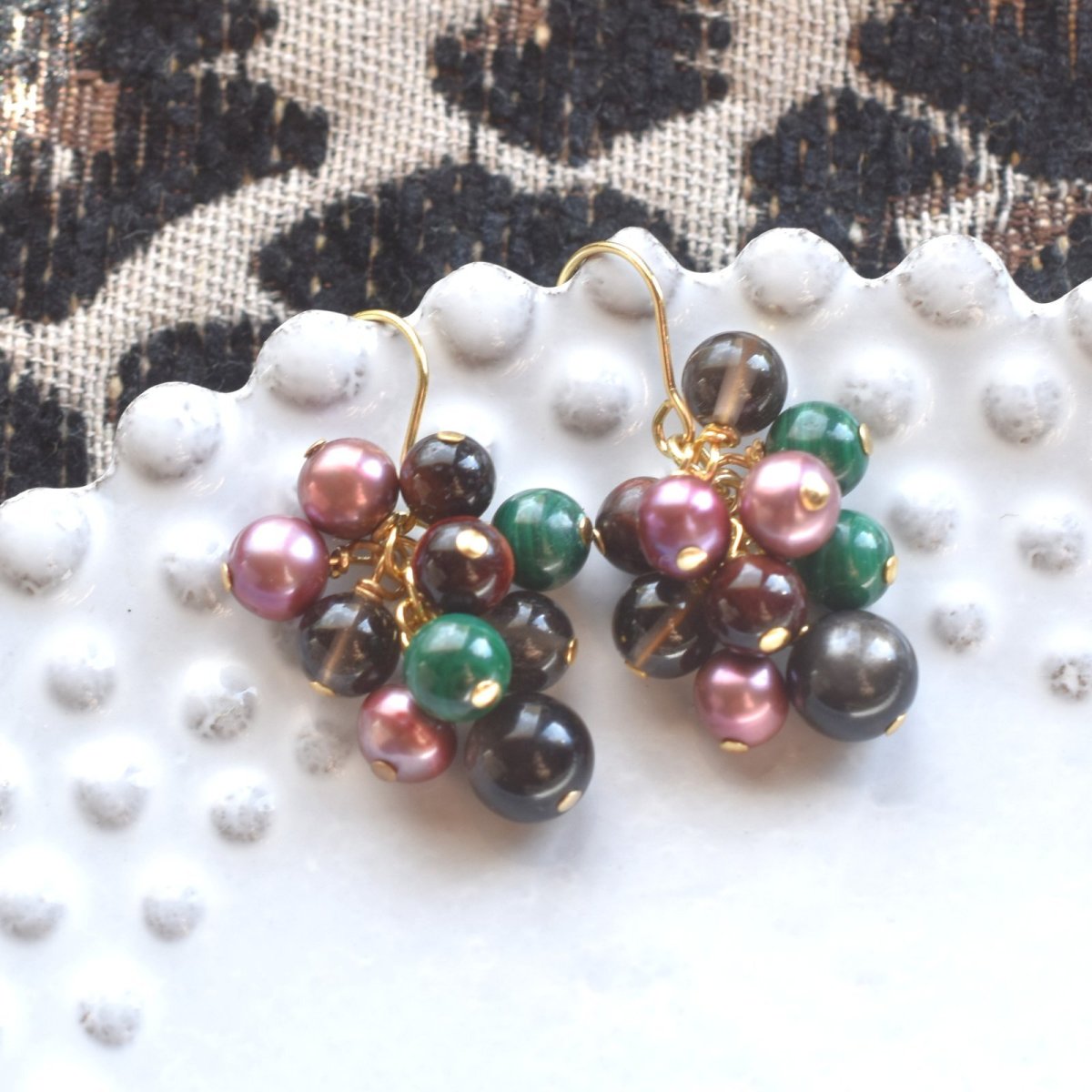 画像5: 冬の新作【数量限定】大人の色合い　オーナメント風　ボリューム　天然石パール　サージカルステンレスピアス   (5)