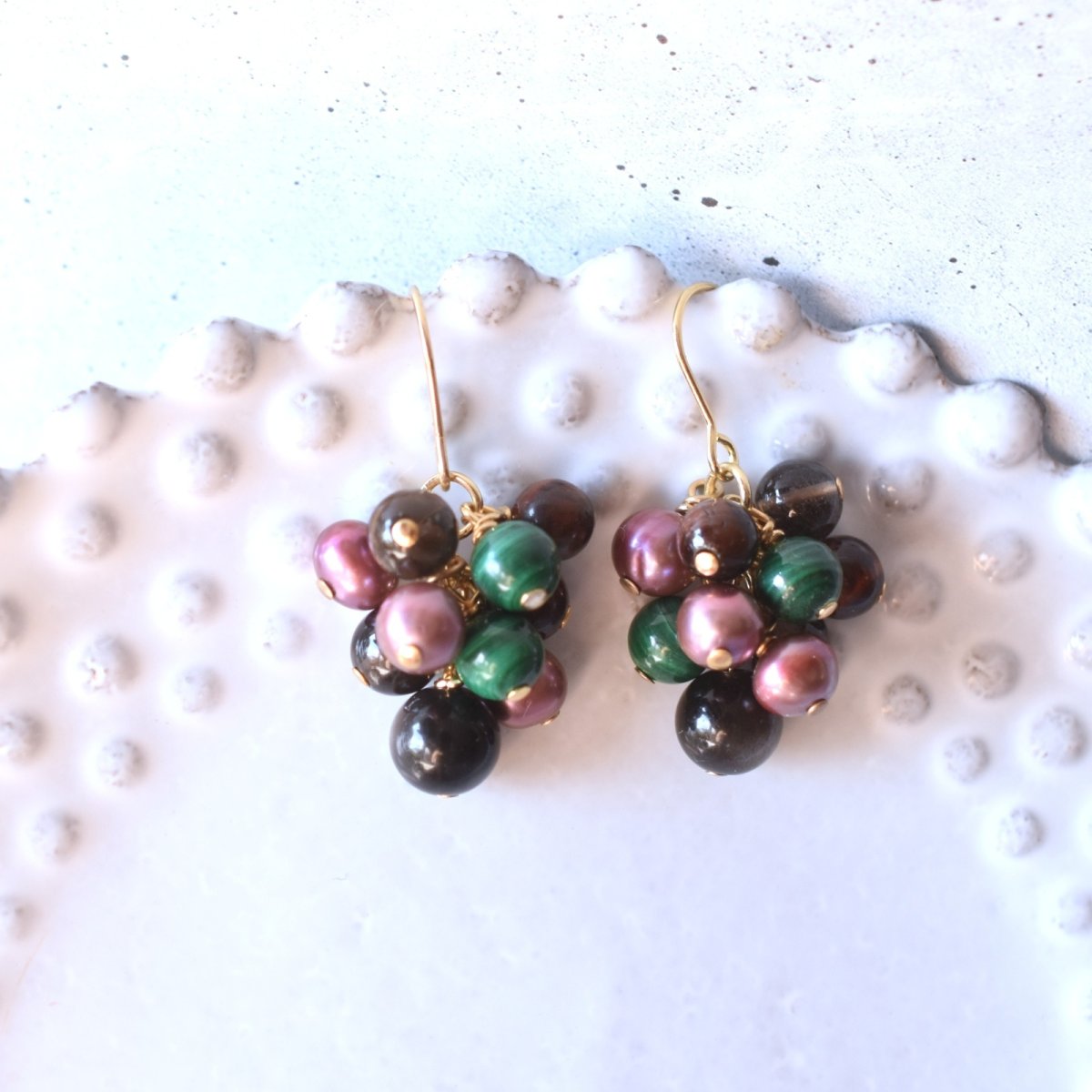 画像4: 冬の新作【数量限定】大人の色合い　オーナメント風　ボリューム　天然石パール　サージカルステンレスピアス   (4)