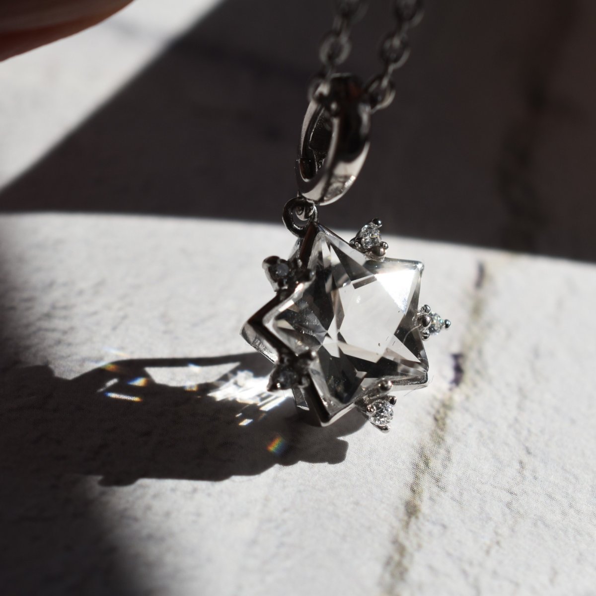 画像4: 冬の新作【限定２】宝石質　クリスタル　スター　ジェムカット　ペンダント　シルバー　サージカルステンレスネックレス (4)