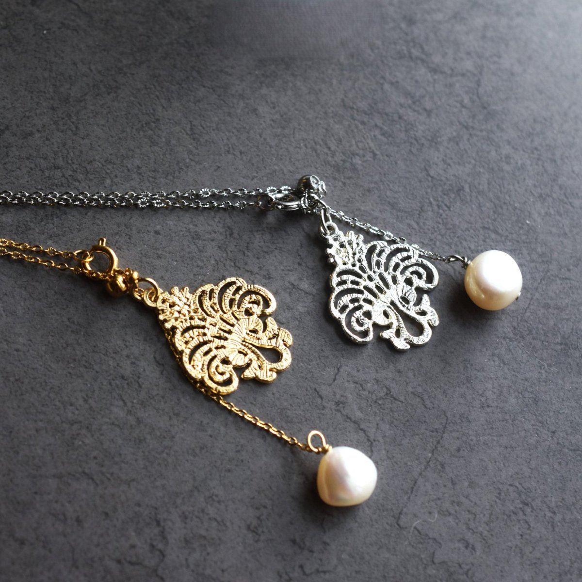 画像8: ゴールド追加！【選べる】シャンデリアレース　スライド式　翡翠・モリオン　２WAY　サージカルステンレスネックレス60cm    (8)