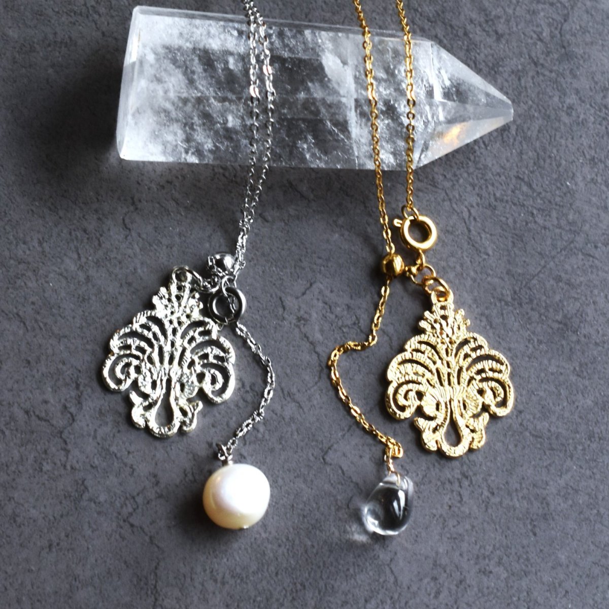 画像9: ゴールド追加！【選べる】シャンデリアレース　スライド式　翡翠・モリオン　２WAY　サージカルステンレスネックレス60cm    (9)