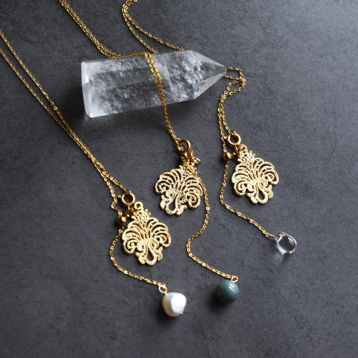 画像6: ゴールド追加！【選べる】シャンデリアレース　スライド式　翡翠・モリオン　２WAY　サージカルステンレスネックレス60cm    (6)